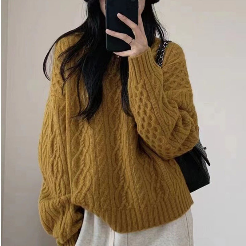 Damen Oversize Zopfmuster‑Pullover mit Rundhalsausschnitt und lässiger Schulterpartie Shop Nory