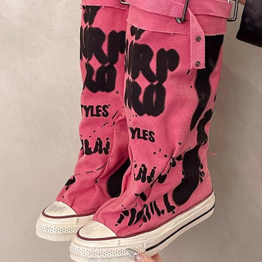 Damen Lässige Canvas-Plateau-Sneaker mit geschlitztem Schaft und Schnallenriemen Shop Nory