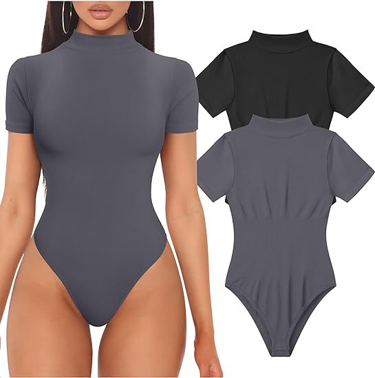 Damen Kurzarm Bodysuit mit hohem Kragen