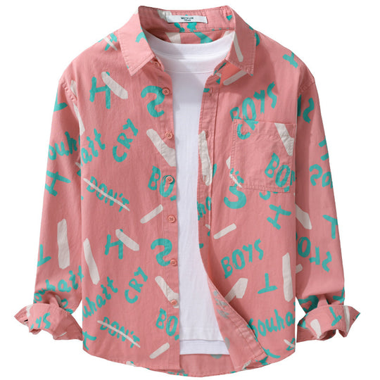 Herren Lockeres Baumwoll-Overshirt mit grafischem Allover-Print und Kentkragen Shop Nory