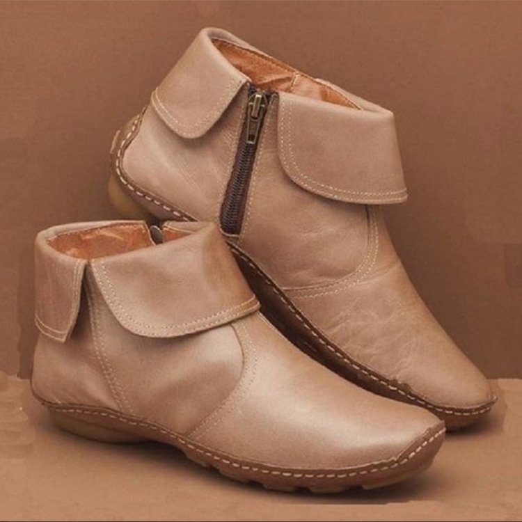 Damen Kurzstiefeletten mit umklappbarem Manschettenkragen und Seitenreißverschluss Shop Nory
