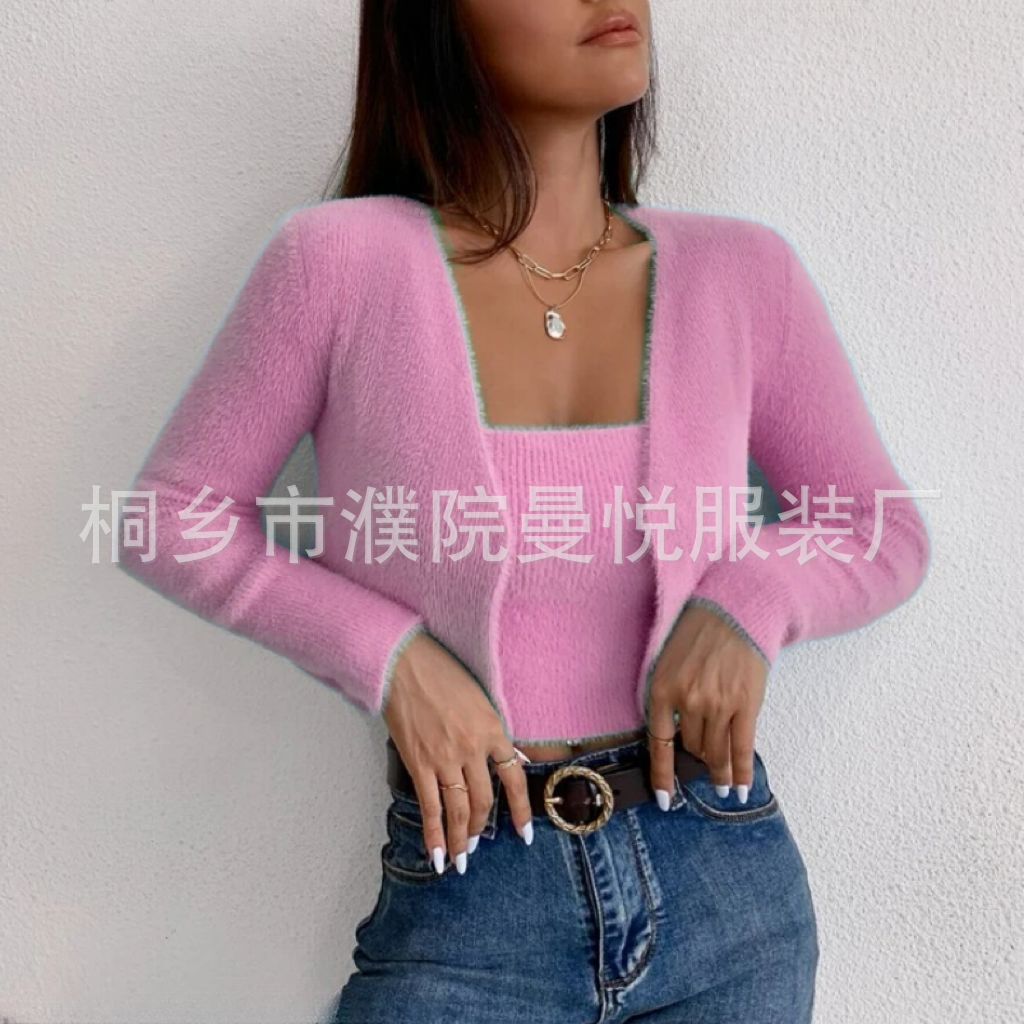 Damen Zweiteiler Cropped Spaghettiträger-Top mit Kurzcardigan aus weichem Feinstrick Shop Nory