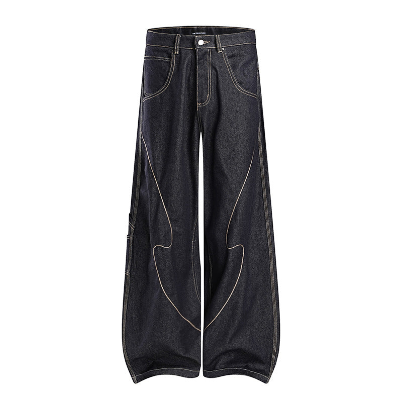 Damen High‑Waist weite Balloon-Jeans mit Kontrastnähten und Utility‑Tasche Shop Nory