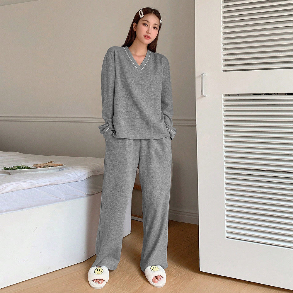 Damen gemütliches V-Neck Lounge-Set mit weitem Palazzohose-Schnitt aus weichem Jersey Shop Nory