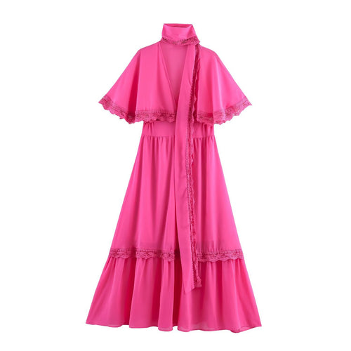 Damen Maxikleid mit Capelet, Stehkragen und Spitzenverzierung Shop Nory
