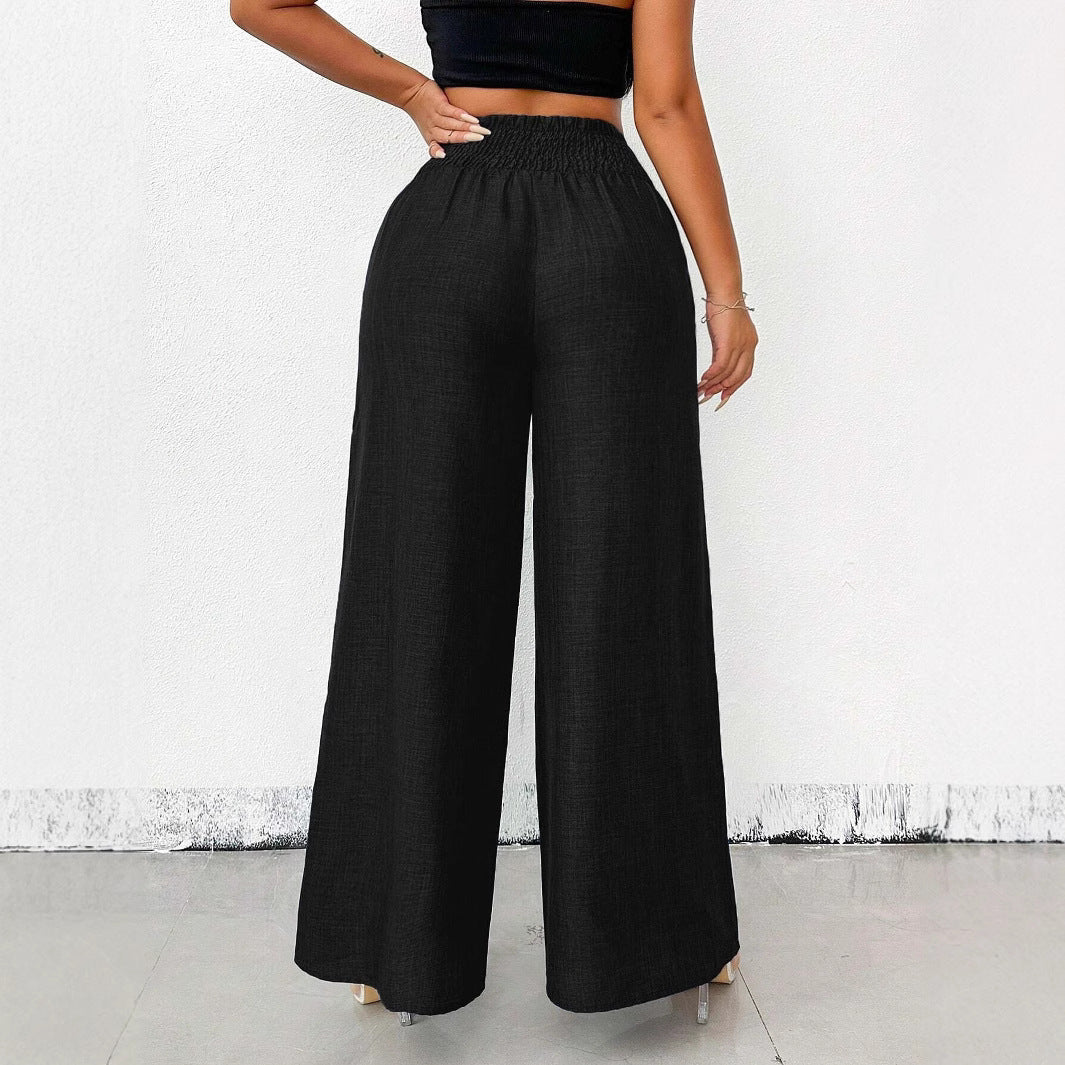 Damen Weite Leinenoptik-Hose mit hohem Smokbund und dekorativer Kettenapplikation Shop Nory