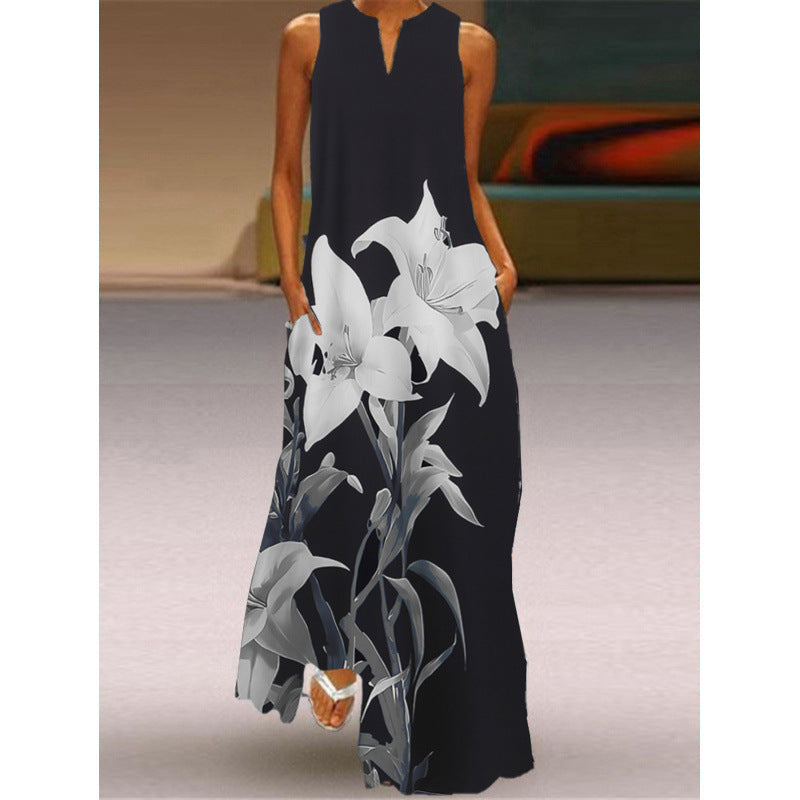 Damen Maxikleid mit elegantem floralem Design und seitlichen Taschen Shopnory