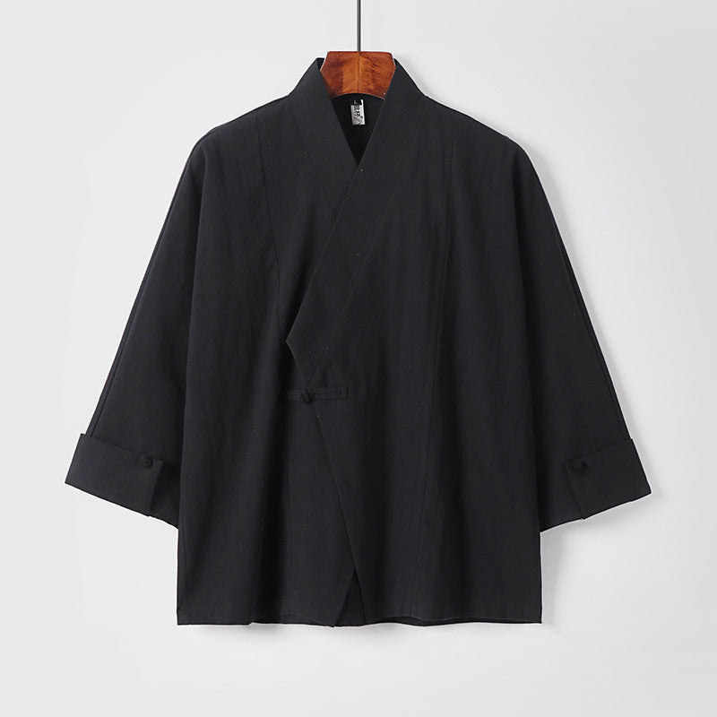 Herren Leinen-Kimono-Jacke mit traditionellem Knotenverschluss und mittel-langen Ärmeln Shop Nory