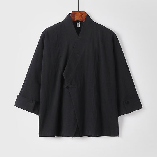 Herren Leinen-Kimono-Jacke mit traditionellem Knotenverschluss und mittel-langen Ärmeln Shop Nory