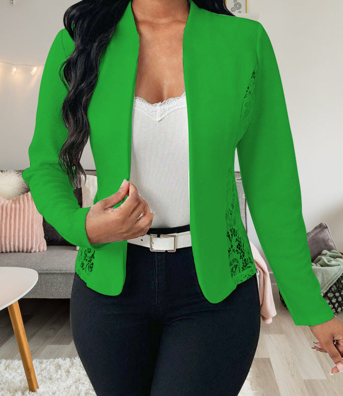 Damen elegante Blazerjacke mit Spitzenakzenten