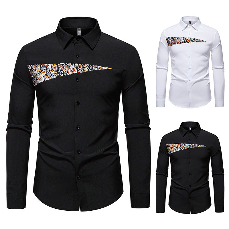 Herren Slim-Fit Business-Hemd mit Paisley-Brustpasse und Kentkragen Shop Nory