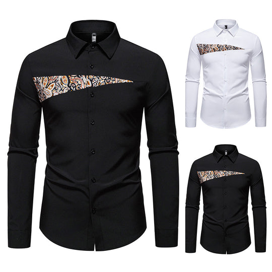 Herren Slim-Fit Business-Hemd mit Paisley-Brustpasse und Kentkragen Shop Nory