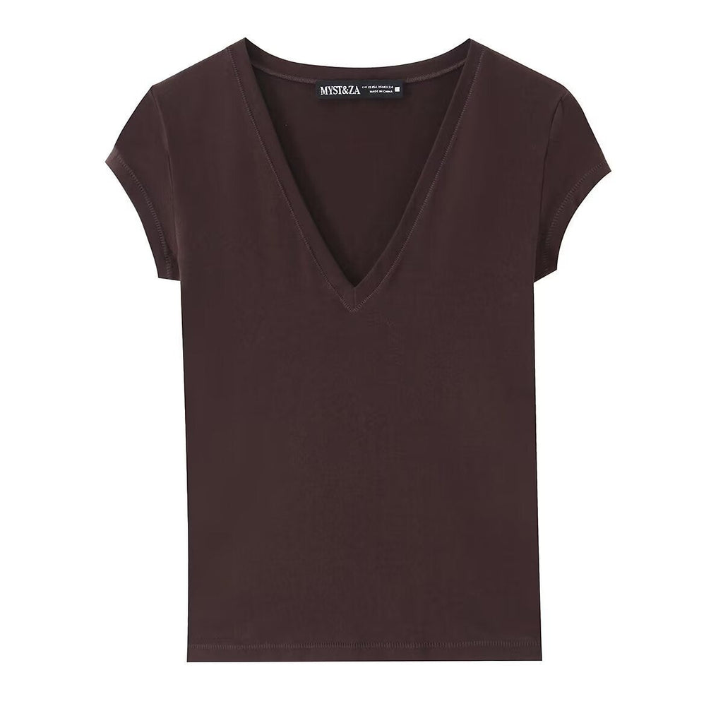 Damen T-Shirt mit modernem V-Ausschnitt und angenehmem Baumwollmix