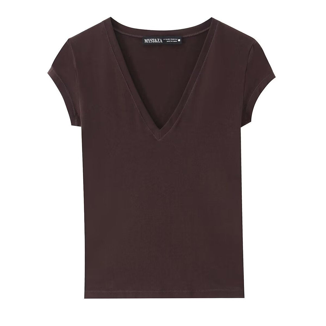 Damen T-Shirt mit modernem V-Ausschnitt und angenehmem Baumwollmix