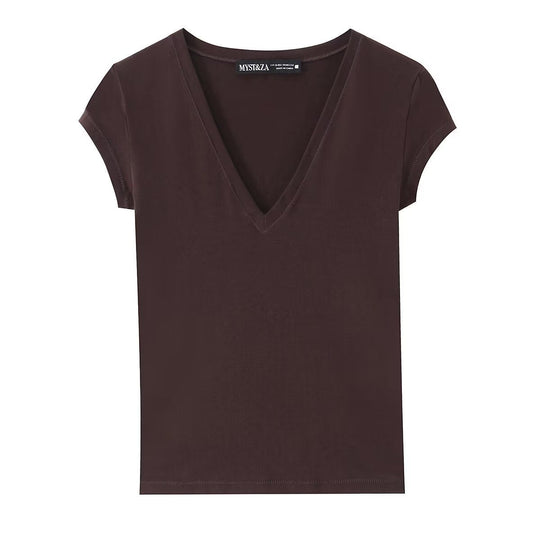 Damen T-Shirt mit modernem V-Ausschnitt und angenehmem Baumwollmix