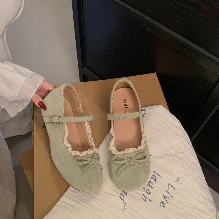 Damen elegante Mary Jane Ballerinas mit dekorativem Spitzenrand und Schleifenakzent