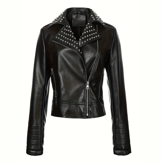 Damen Asymmetrische Bikerjacke aus Kunstleder mit genietetem Revers und gesteppter Armzone Shop Nory