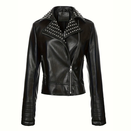 Damen Asymmetrische Bikerjacke aus Kunstleder mit genietetem Revers und gesteppter Armzone Shop Nory