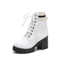 Damen Schnürstiefel mit robustem Blockabsatz und elastischem Strickkragen