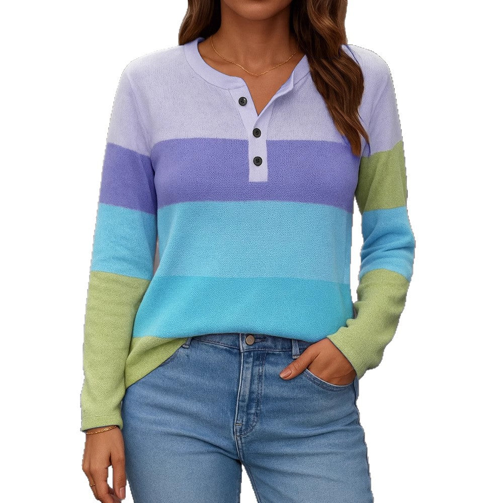 Damen Gestreifter Feinstrickpullover mit Henley-Knopfleiste Shop Nory