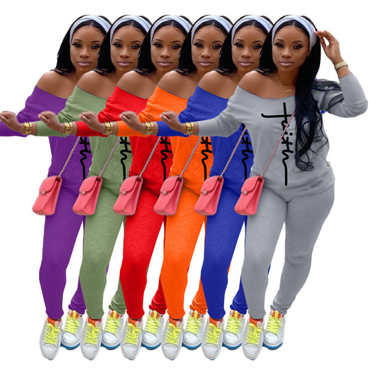Damen Lässiges Off-Shoulder Zweiteiler-Set mit Figurbetonter Leggings und Oversize-Shirt Shop Nory