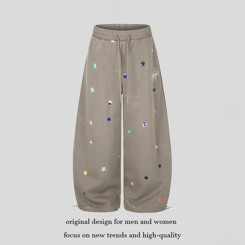 Damen Extraweite Palazzo-Capri-Sweathose mit Sternen-Print, Komfortbund und verstellbarem Saum Shop Nory
