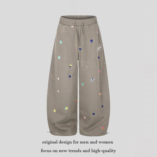 Damen Extraweite Palazzo-Capri-Sweathose mit Sternen-Print, Komfortbund und verstellbarem Saum Shop Nory