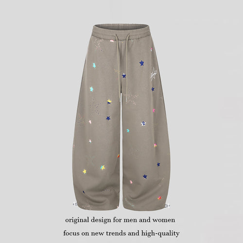 Damen Extraweite Palazzo-Capri-Sweathose mit Sternen-Print, Komfortbund und verstellbarem Saum Shop Nory
