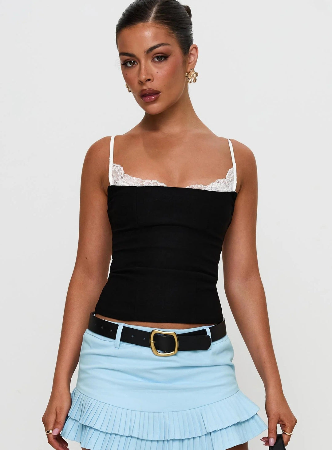 Damen Polka Dots Bustier-Top mit Spitzenakzenten