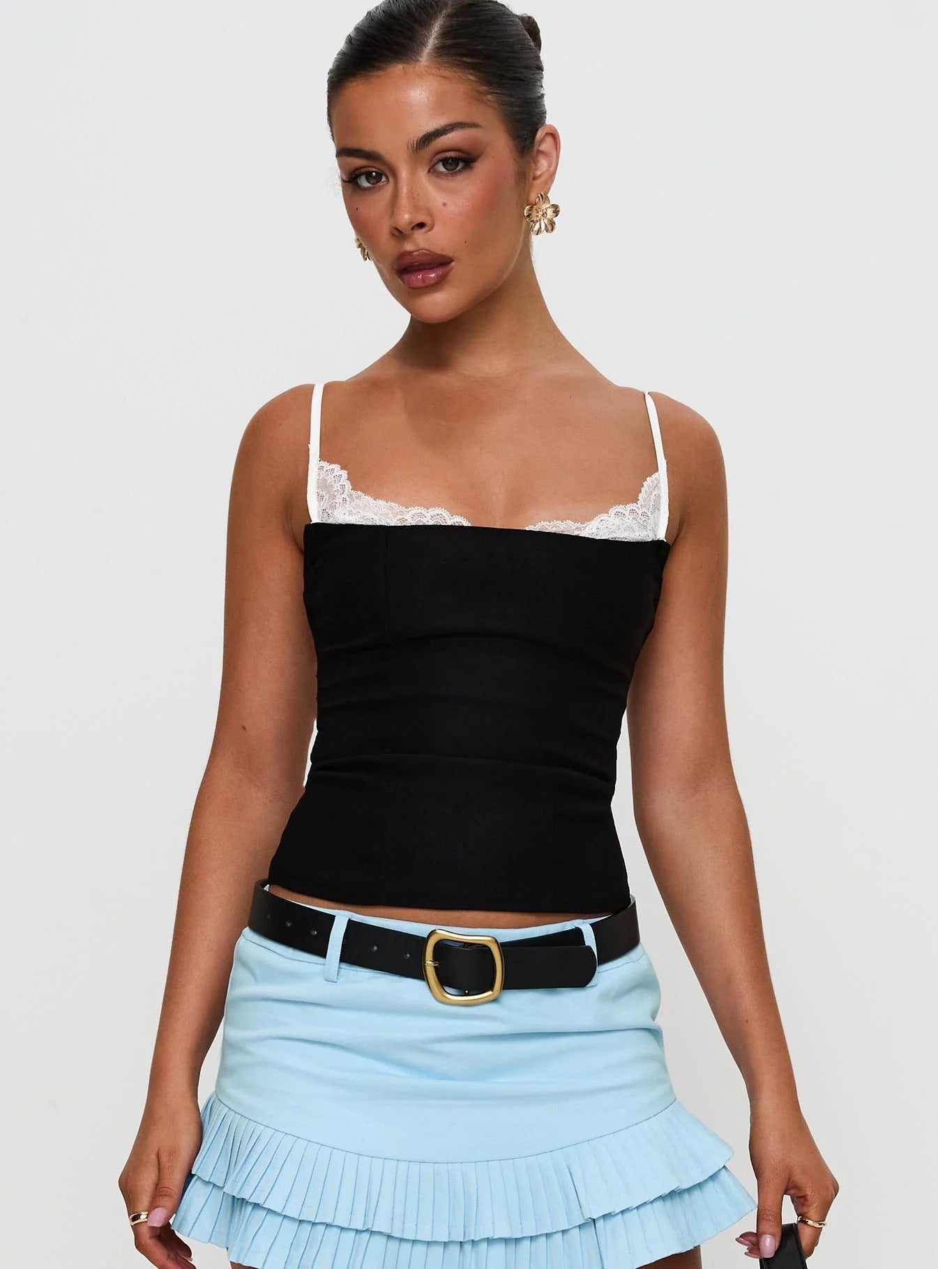 Damen Polka Dots Bustier-Top mit Spitzenakzenten
