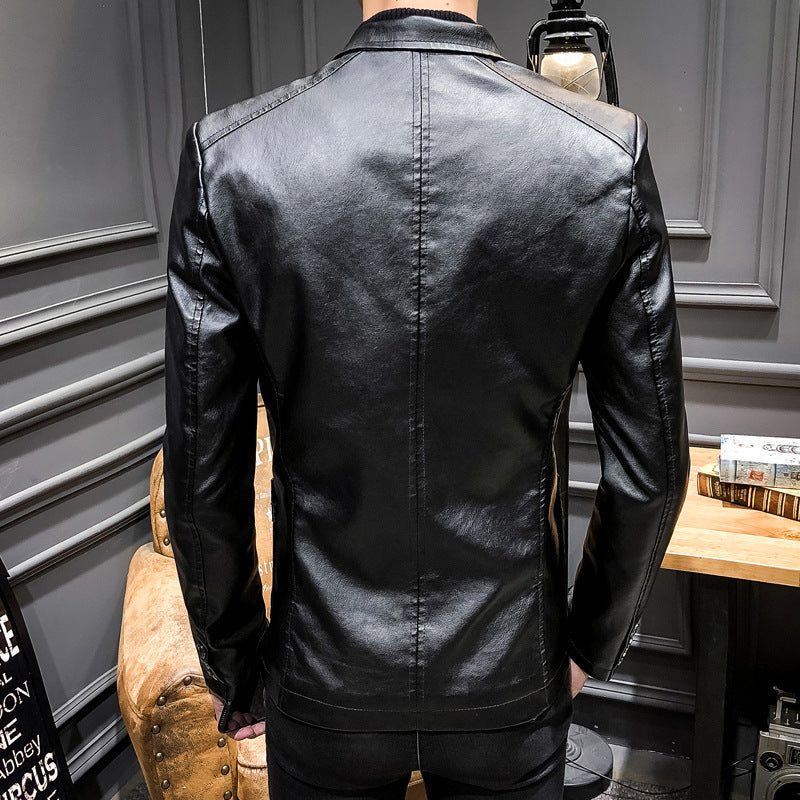 Herren Lässiges Slim-Fit Kunstleder-Sakko mit Reverskragen und aufgesetzten Taschen Shop Nory
