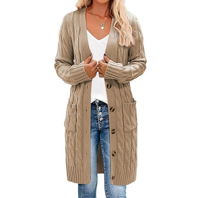 Damen Grobstrickcardigan mit Taschen und Knopfdetails Shopnory