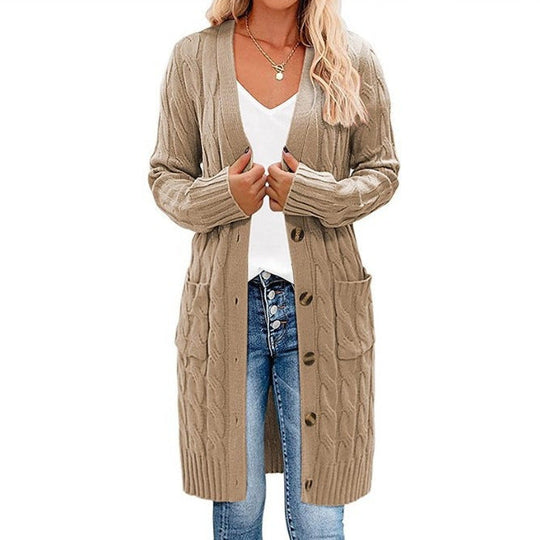 Damen Grobstrickcardigan mit Taschen und Knopfdetails Shopnory