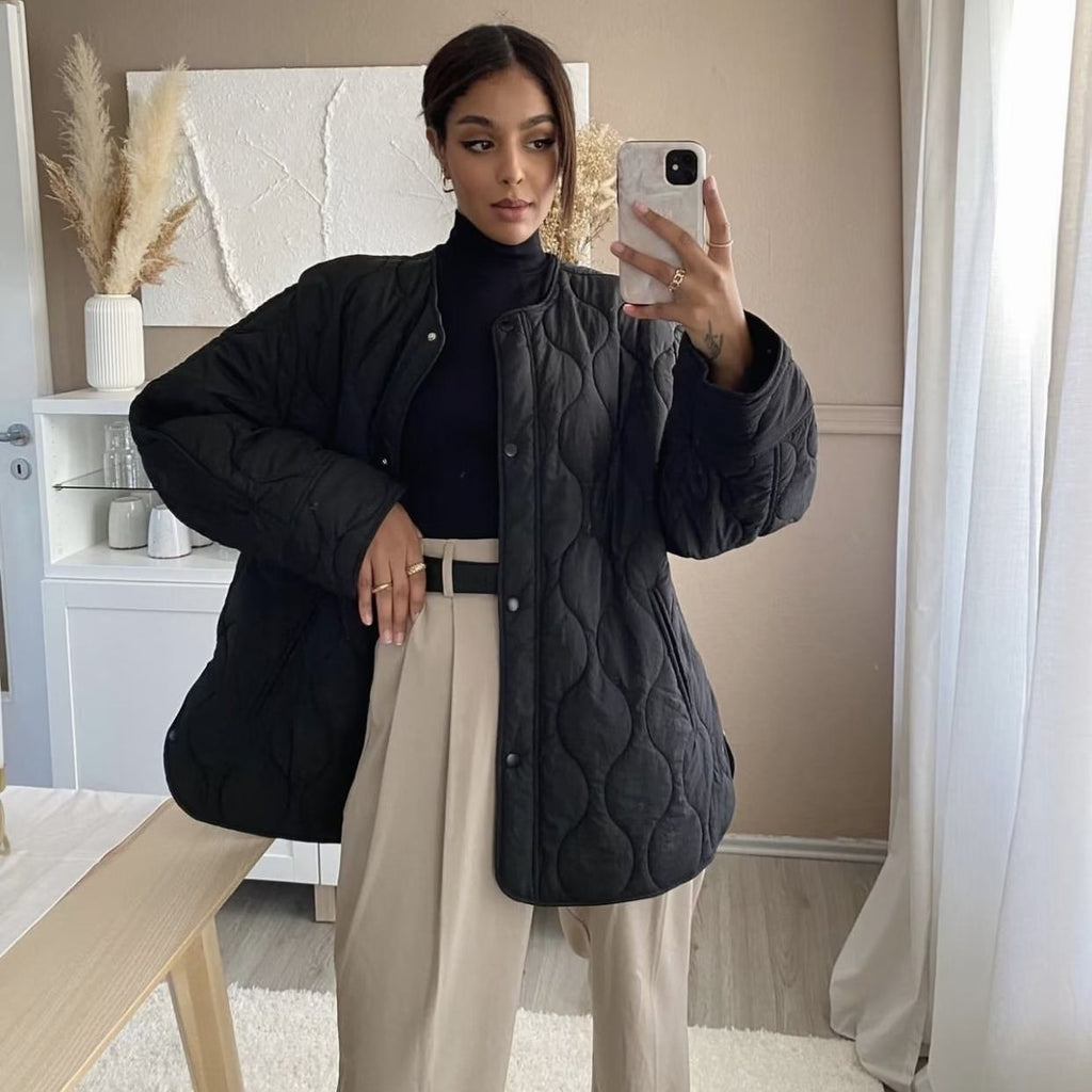Gepolsterte Jacke Damen, Leichtes Übergröße Modell mit Taschen, Knopfverschluss