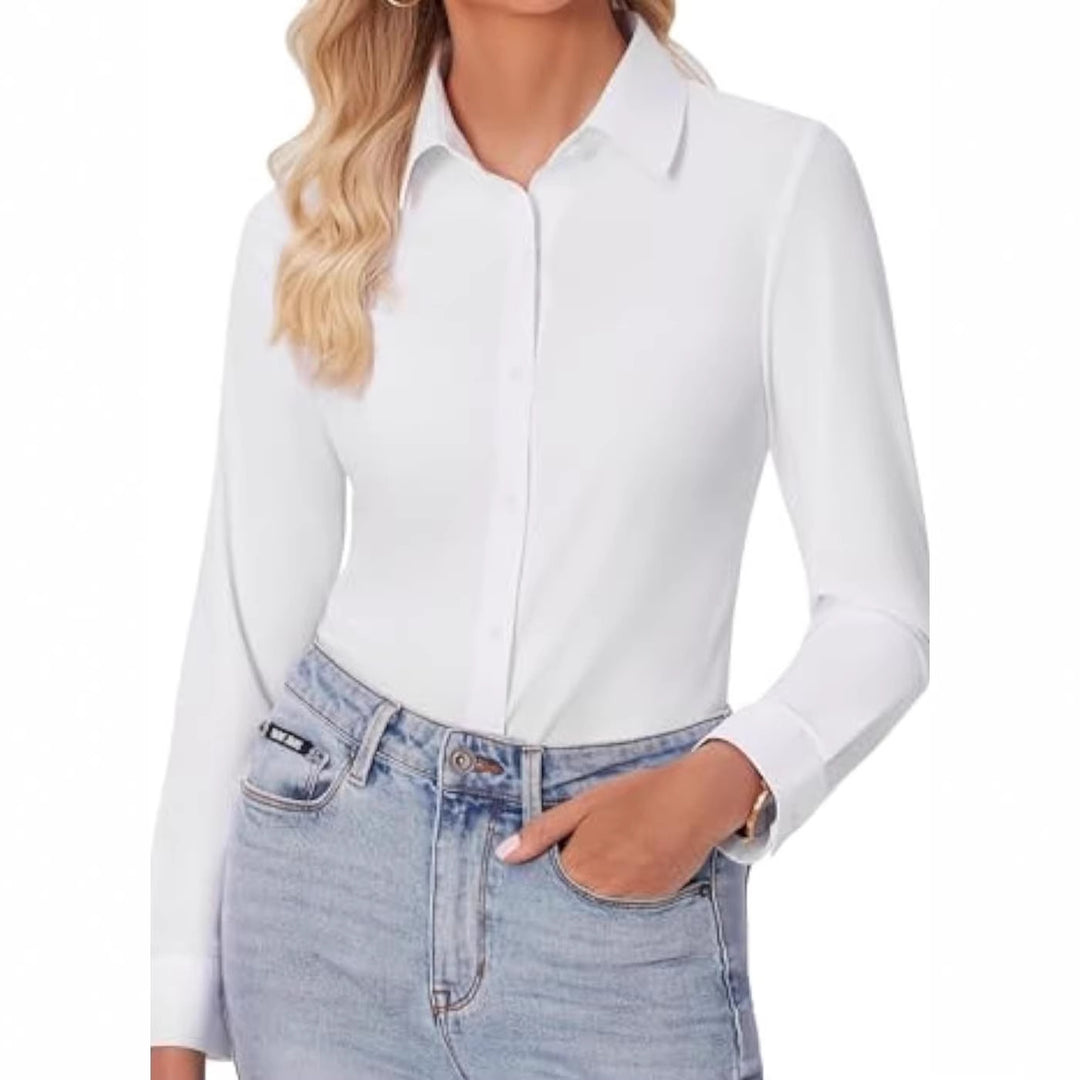 Damen Klassische Viskose-Stretch Hemdbluse mit Kentkragen und Manschetten Shop Nory