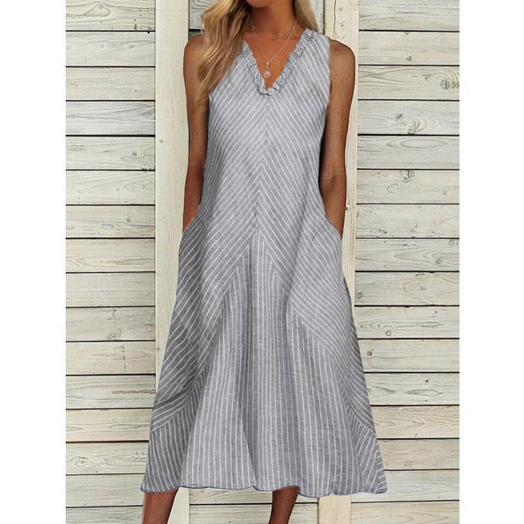 Damen Legeres A-Linien Kleid mit V-Ausschnitt und praktischen Taschen