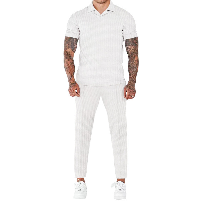 Herren elegantes Kurzarm-Hemd- und Hose-Set mit strukturiertem Design und komfortabler Passform