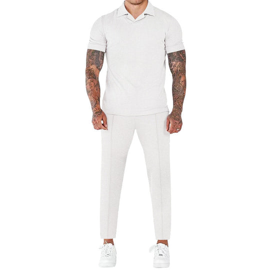 Herren elegantes Kurzarm-Hemd- und Hose-Set mit strukturiertem Design und komfortabler Passform