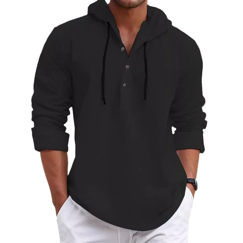Herren Kapuzenpullover mit Knopfleiste und atmungsaktivem Stoff