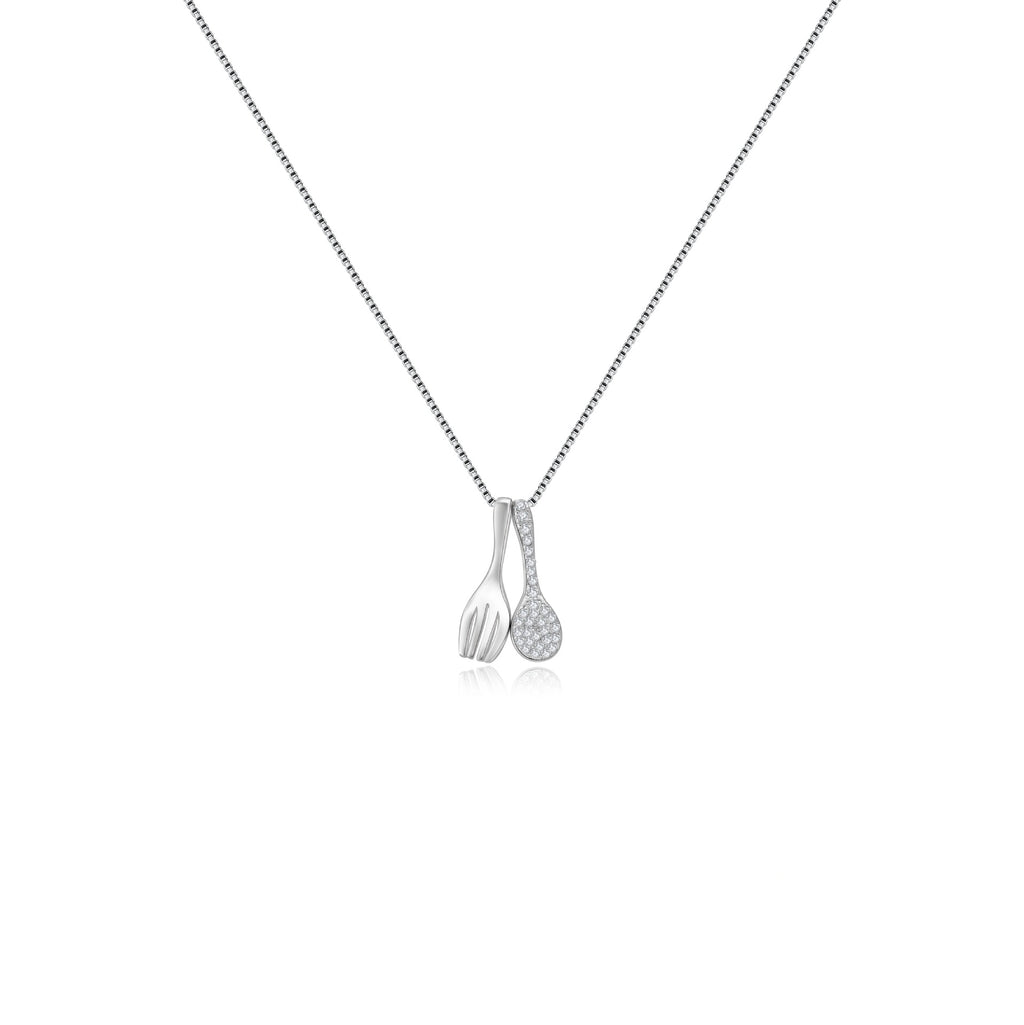 Damen Halskette mit verspieltem Löffel und Gabel Anhänger Shop Nory