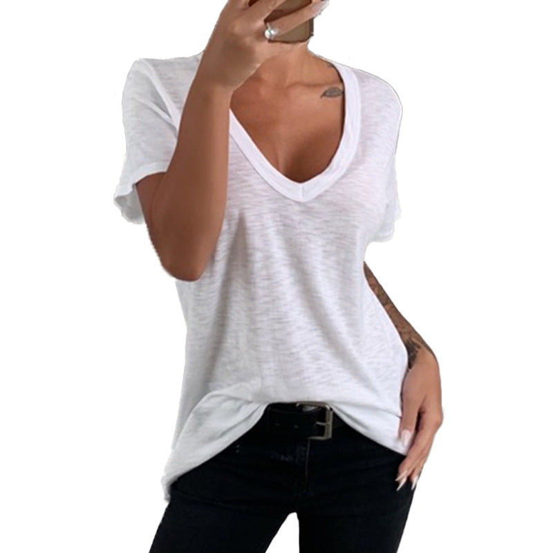 Damen lässiges V-Ausschnitt T-Shirt mit lockerer Passform