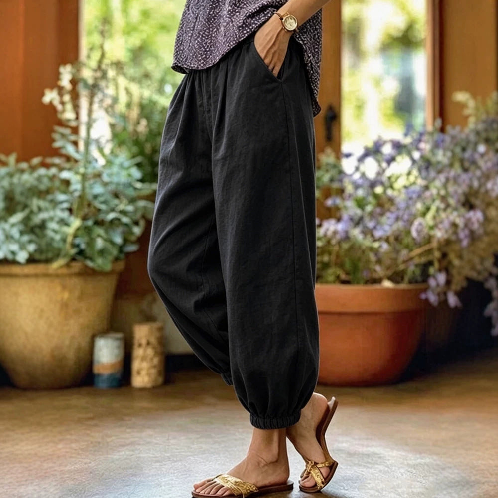 Damen Leichte Leinenhose mit weitem Bein und Kordelzug Shop Nory