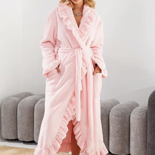Damen nan luxuriöser Morgenmantel mit Rüschenkragen, extra-langer Schnitt und Bindegürtel Shop Nory