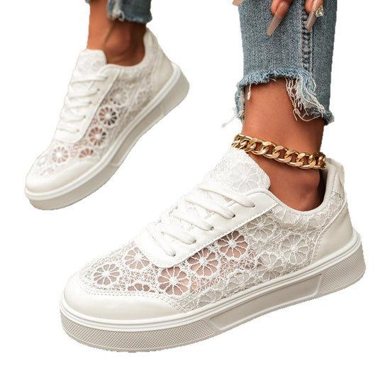 Damen zarte Spitzen-Plateau-Sneaker mit floralem Häkelmuster Shop Nory