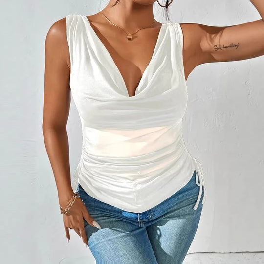 Damen Ärmelloses drapiertes V-Ausschnitt Top mit seitlicher Raffung Shop Nory