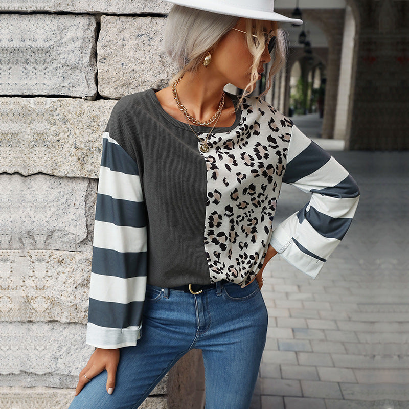 Damen Feinstrickpullover mit Animalpanel und kontrastierenden Blockärmeln Shop Nory