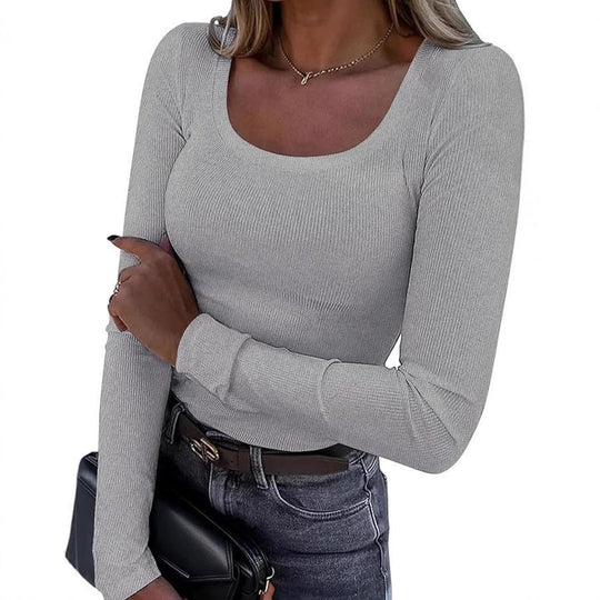 Damen Figurnahes geripptes Longsleeve mit weitem Quadratausschnitt und Stretch-Material Shop Nory