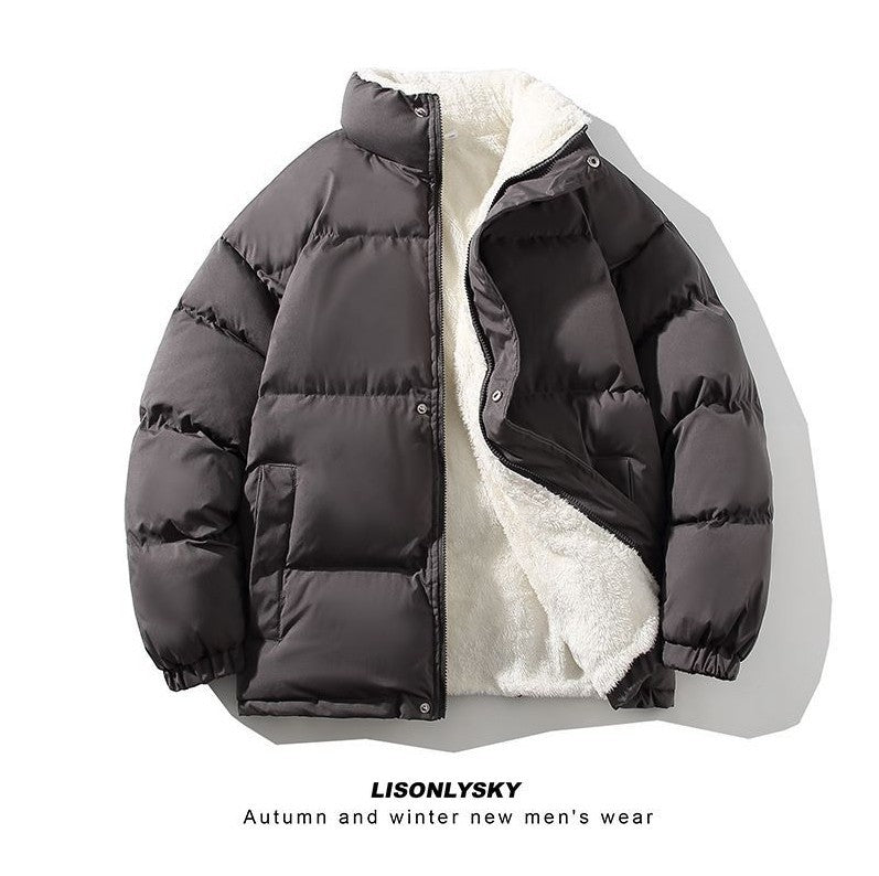 Herren gefütterte Winter-Steppjacke mit Teddyfutter, hohem Stehkragen und verdeckter Druckknopfleiste Shop Nory