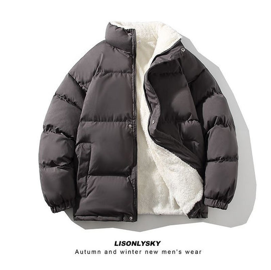 Herren gefütterte Winter-Steppjacke mit Teddyfutter, hohem Stehkragen und verdeckter Druckknopfleiste Shop Nory