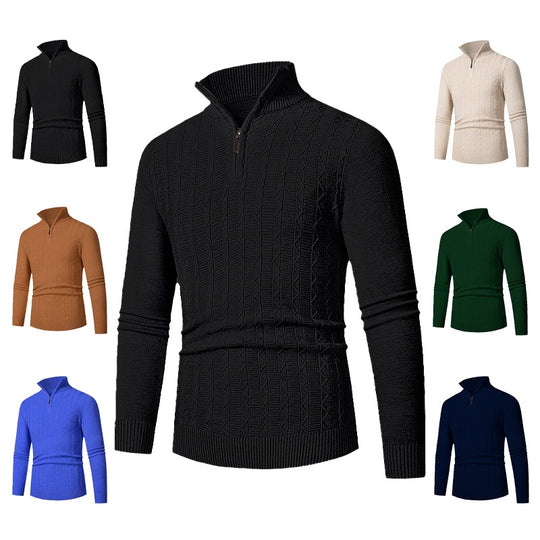 Herren Enganliegender Halbzip-Strukturpullover aus Merino‑Mix mit Zopfmuster und Stehkragen Shop Nory